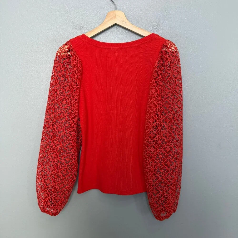 MAEVE ANTHROPOLOGIE lace sleeve top in dark orange size S